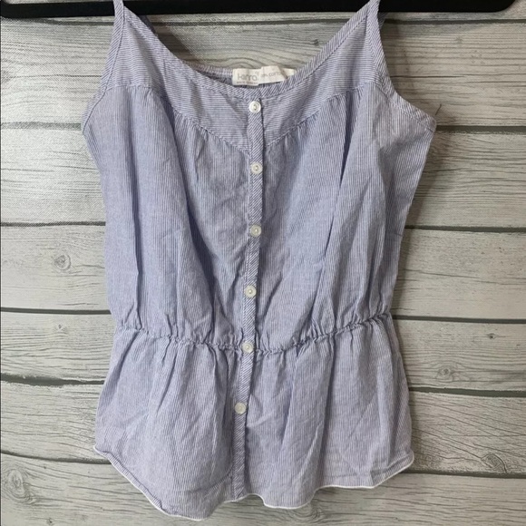 Kirra Peplum Tank Top Size XS Button down White & Blue stripe Nautical Boho - Picture 3 of 14